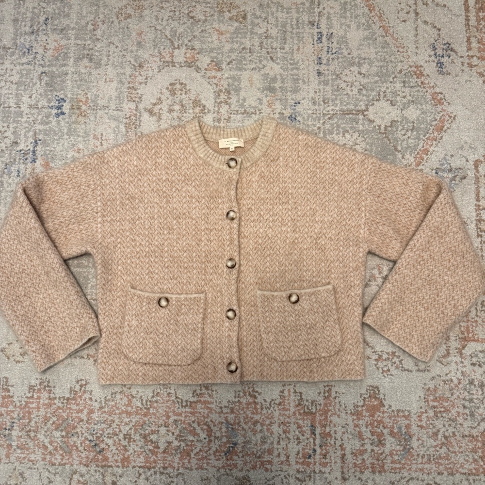✨Sézane Teo Jacket XL Mottled Beige Mohair Wool Cropped Knit Cardigan Coat - Picture 9 of 12